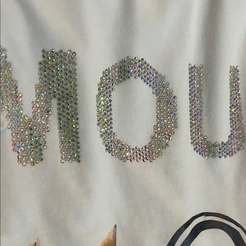 AMOUR Graphic Ruffle Sleeve Tee - White with Black & Glitter Accents - Picture 5 of 5